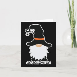 Halloween Gnome Witch White Hair Black Hat Helgkort