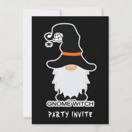 Halloween Gnome Witch White Hair Black Hat Inbjuda Julkort