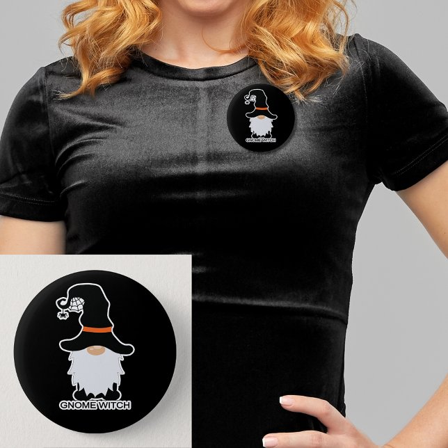 Halloween Gnome Witch White Hair Black Hat Knapp (Halloween Gnome Witch White Hair Black Hat Button)