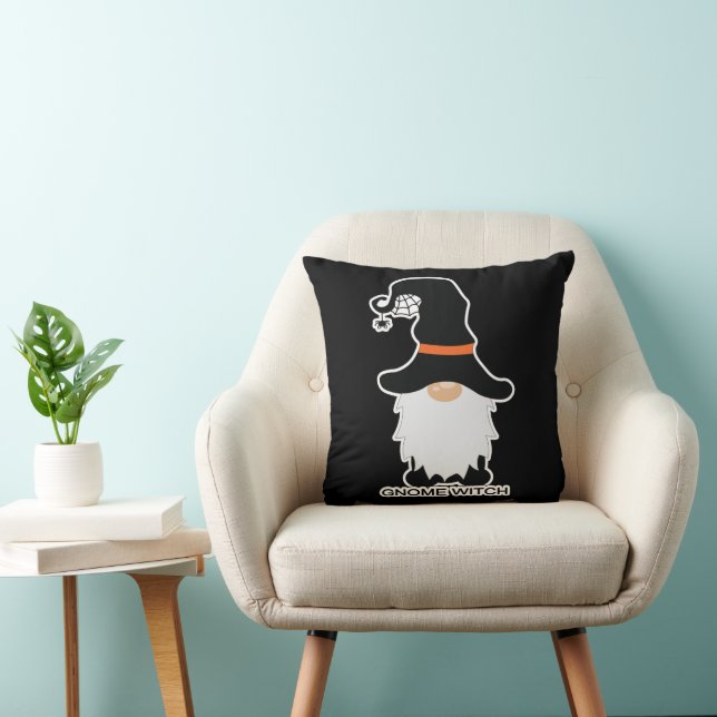 Halloween Gnome Witch White Hair Black Hat Kudde (Stol)