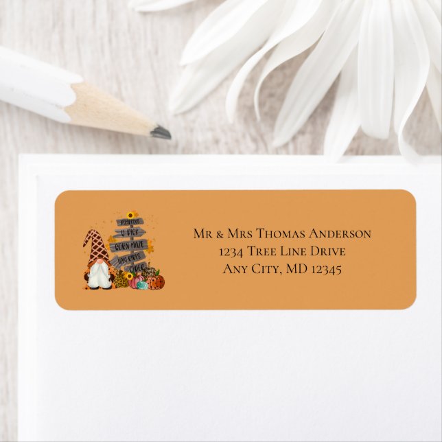 Halloween Gnomes, Fall, Pumpkins, Halloween fest Returadress Etikett (Insitu)