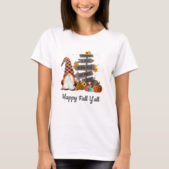 Halloween Gnomes, Fall, Pumpkins Lycklig Fall Y T Shirt (Framsida)