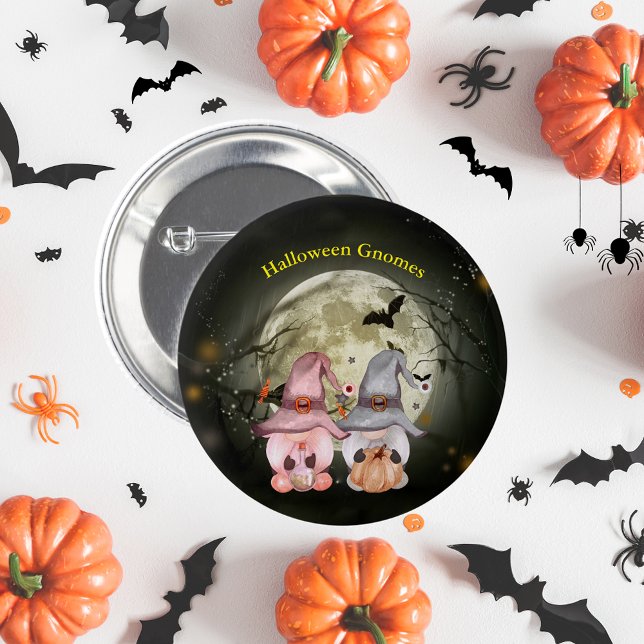 Halloween Gnomes Full Moon Family Pin-Back Knapp (Halloween Gnomes Full Moon Family Pin-Back Button)