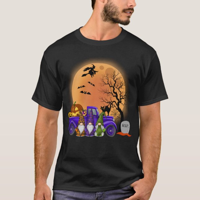 Halloween Gnomes Funny Lastbil Pumpkin Witch T Shirt (Framsida)