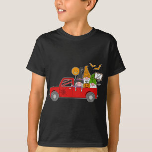 Halloween Gnomes Helgdag Costume with Red Lastbil  T Shirt