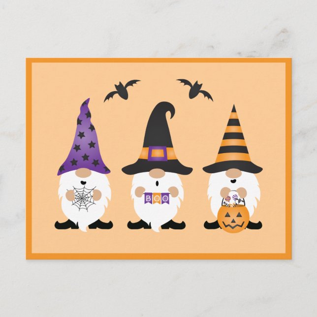 Halloween Gnomes Lila Orange Vykort (Framsida)