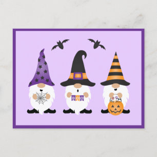 Halloween Gnomes Lila Orange Vykort