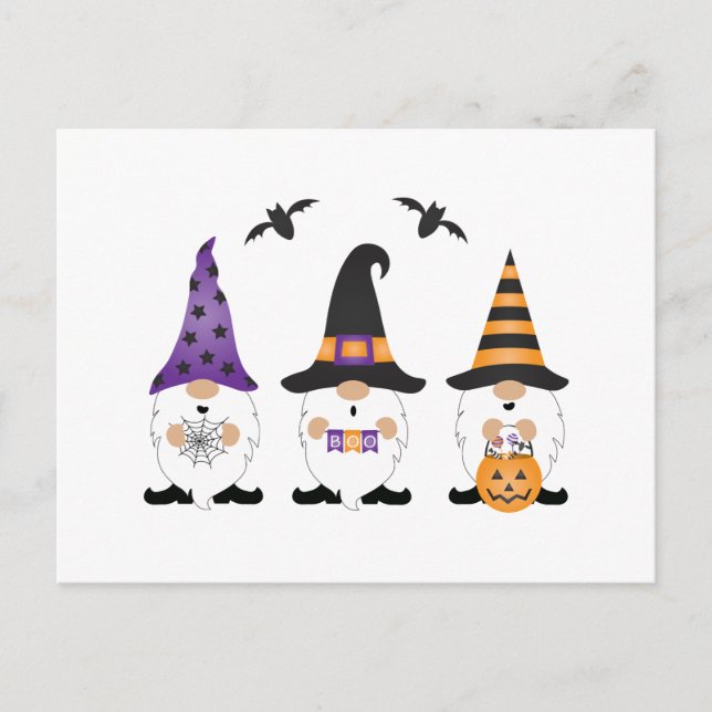 Halloween Gnomes Lila Orange Vykort (Framsida)