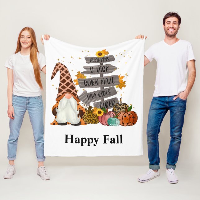 Halloween Gnomes, Lycklig Fall, Pumpkins, Hayrides Fleecefilt (På plats)