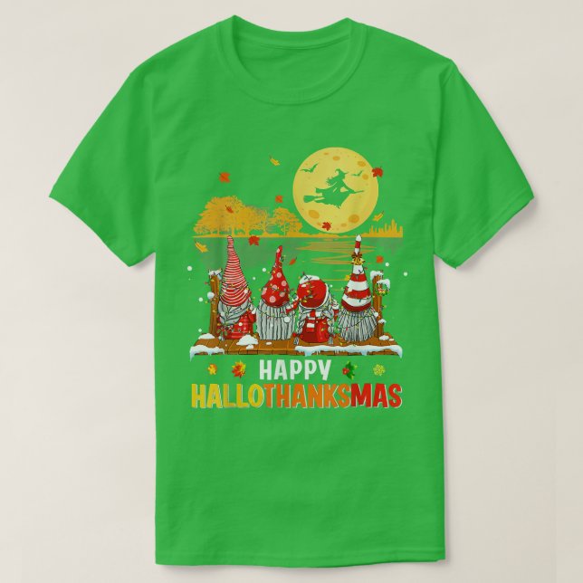 Halloween Gnomes Lycklig HalloTackMas-Thanksgiving T Shirt (Design framsida)