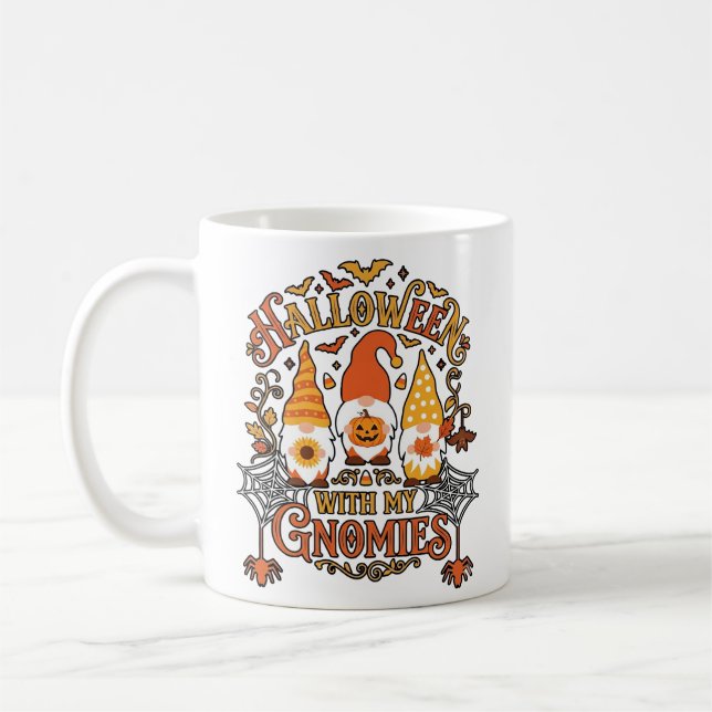 Halloween Gnomies Pumpa Spindelväv Fladdermöss_1 Kaffemugg (Vänster)