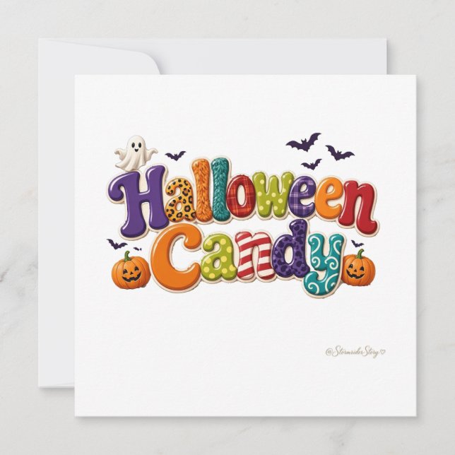 Halloween Godis Mönstrade Bubbelbokstäver Fyrkant Kort (Framsida)