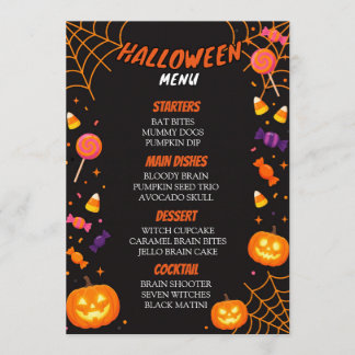 Halloween Godis och Pumpa Festmeny Kort