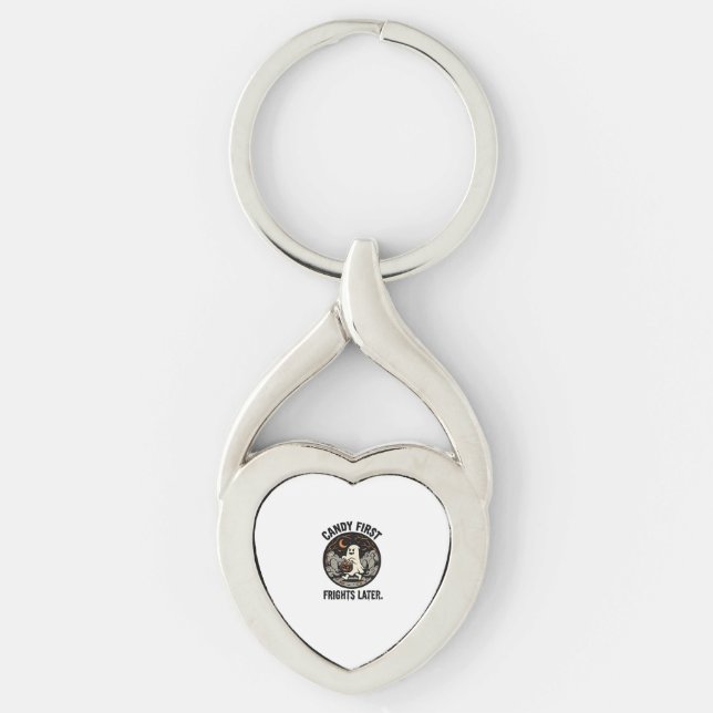 Halloween Godis Rädslor Natt Twisted Heart Silverfärgad Nyckelring (Framsidan)