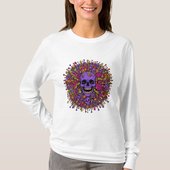 Halloween Godis Skalle Explosion T Shirt (Framsida)