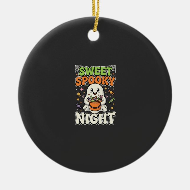 Halloween Godis Spökande Natt Julgransprydnad Keramik (Framsidan)
