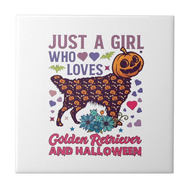 Halloween Golden Retriever_1 Kakelplatta (Framsidan)