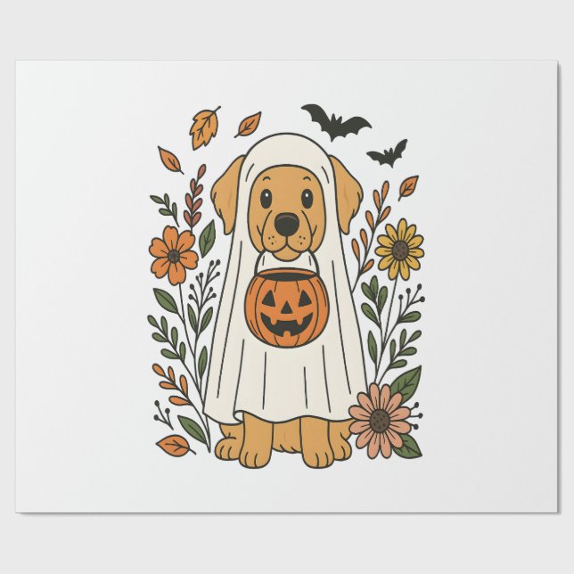 Halloween Golden Retriever Blommor Presentpapper (Platt)