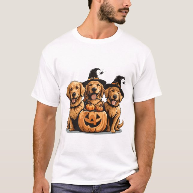Halloween Golden Retriever Dogs Jack O Lantern T Shirt (Framsida)