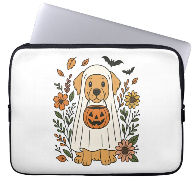 Halloween Golden Retriever Flowers Laptop Fodral (Framsidan)