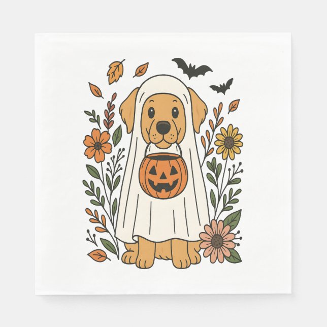 Halloween Golden Retriever Flowers Pappersservett (Framsidan)
