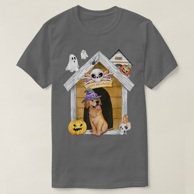 Halloween Golden Retriever Hund Witch Haunted Hous T Shirt (Design framsida)