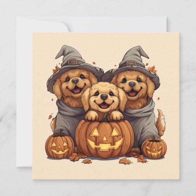 Halloween Golden Retriever Hundar Jack o lantern Inbjudningar (Framsida)