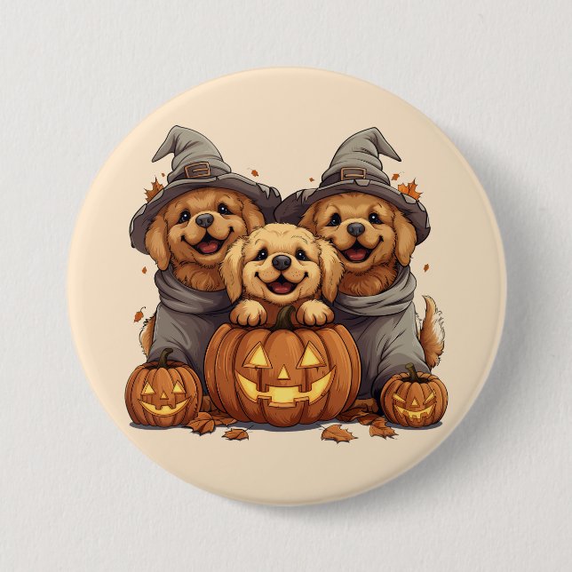 Halloween Golden Retriever Hundar Jack o lantern Knapp (Framsida)
