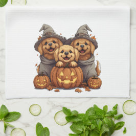 Halloween Golden Retriever Hundar Jack o lantern Kökshandduk