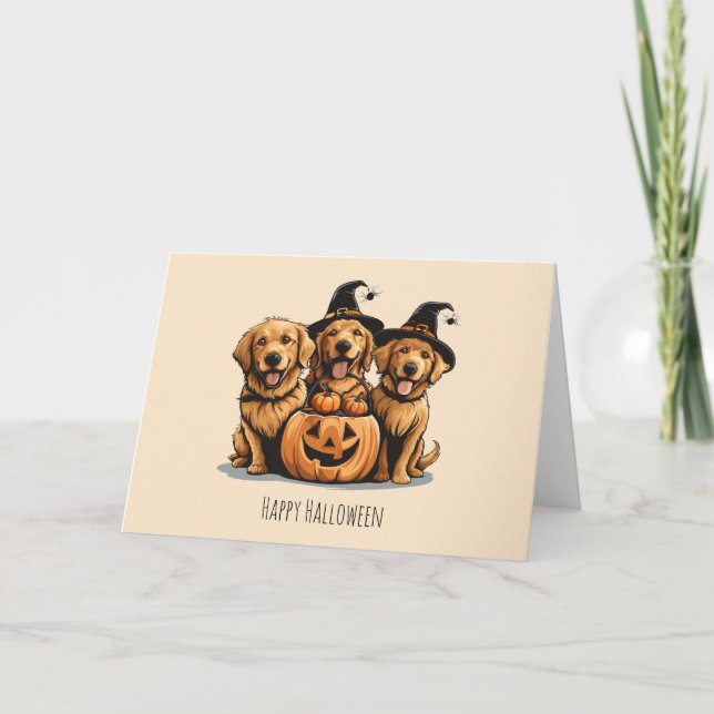 Halloween Golden Retriever Hundar Jack o lantern Kort (Framsida)