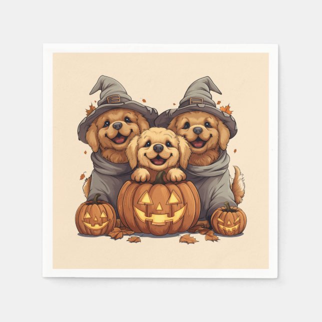 Halloween Golden Retriever Hundar Jack o lantern Pappersservett (Framsidan)