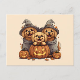 Halloween Golden Retriever Hundar Jack o lantern Vykort