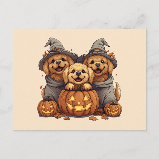 Halloween Golden Retriever Hundar Jack o lantern Vykort (Framsida)