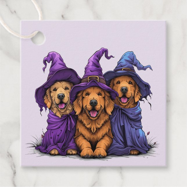 Halloween Golden Retriever Hundar Witches Gåvor Etiketter (Framsida)