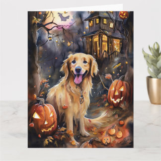 Halloween Golden Retriever Med Pumpa Skräckinjagan Kort