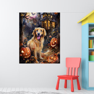 Halloween Golden Retriever Med Pumpa Skräckinjagan Poster