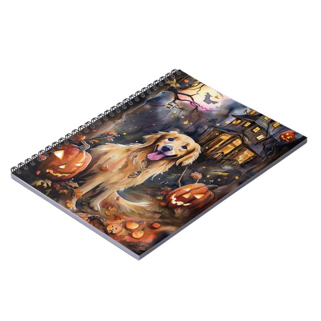 Halloween Golden Retriever med pumpor Anteckningsbok (Vänstra Sidan)