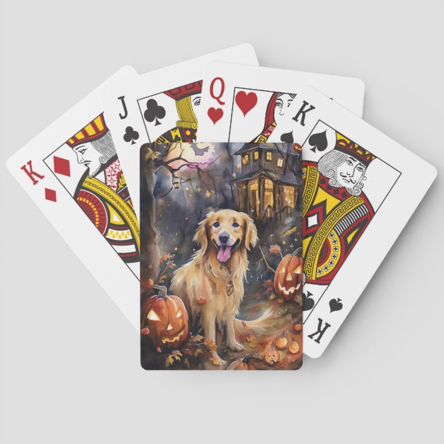 Halloween Golden Retriever med pumpor Casinokort (Baksidan)