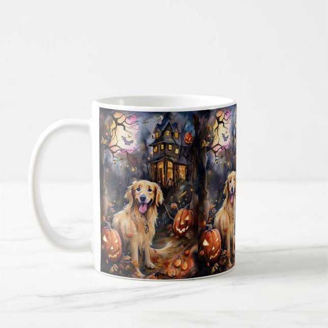 Halloween Golden Retriever med pumpor Kaffemugg (Vänster)
