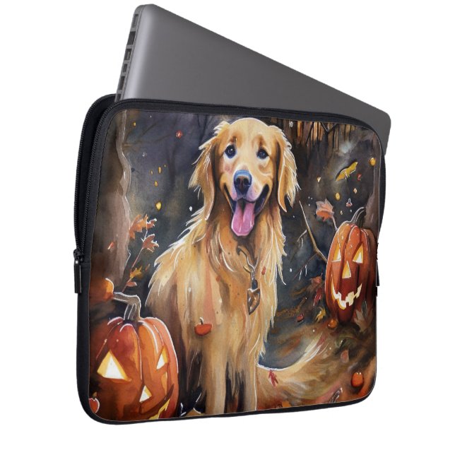 Halloween Golden Retriever med pumpor läskig Laptop Fodral (Framsidan Höger)