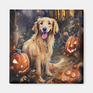 Halloween Golden Retriever med pumpor Magnet