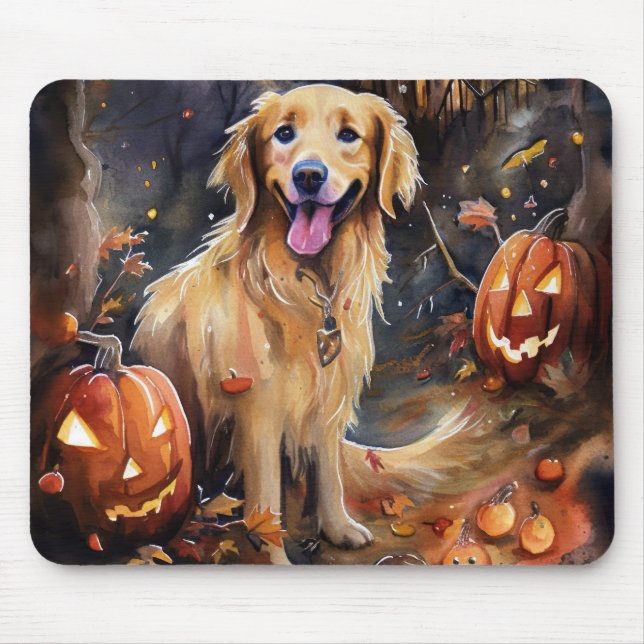 Halloween Golden Retriever med pumpor Musmatta (Framsidan)