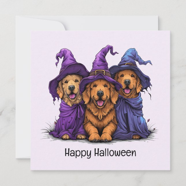 Halloween Golden Retriever Witch Hundar Inbjudningar (Framsida)