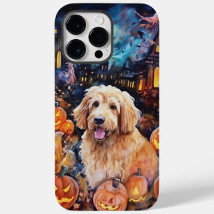 Halloween Goldendoodle med pumpor Scary