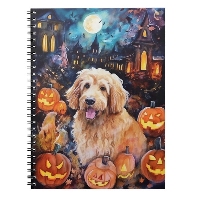 Halloween Goldendoodle med pumpor Scary Anteckningsbok (Framsidan)