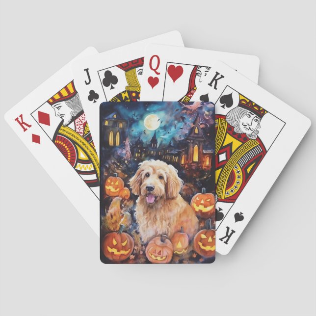Halloween Goldendoodle med pumpor Scary Casinokort (Baksidan)