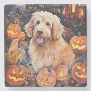 Halloween Goldendoodle med pumpor Scary Stenunderlägg