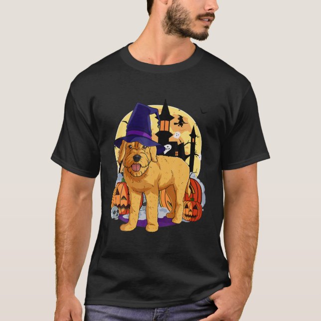 Halloween Goldendoodle Pumpkin Witch Spooky Costum T Shirt (Framsida)