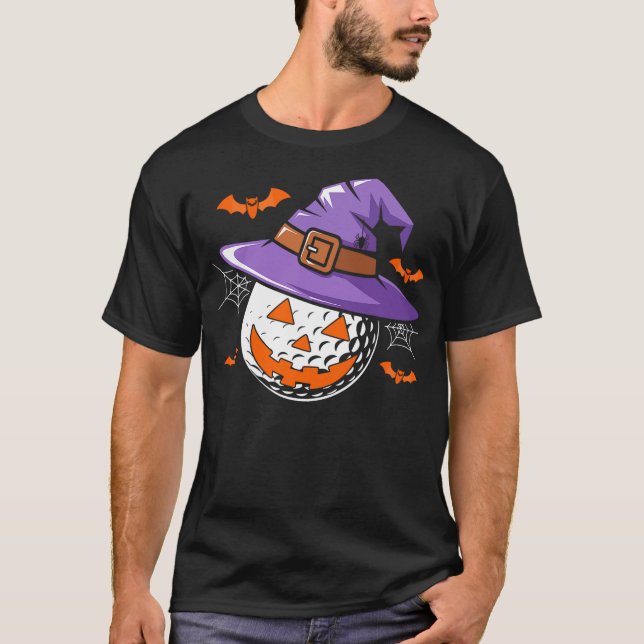 Halloween Golf Ball Witch Hat Pumpkin Spooky Bat W T Shirt (Framsida)