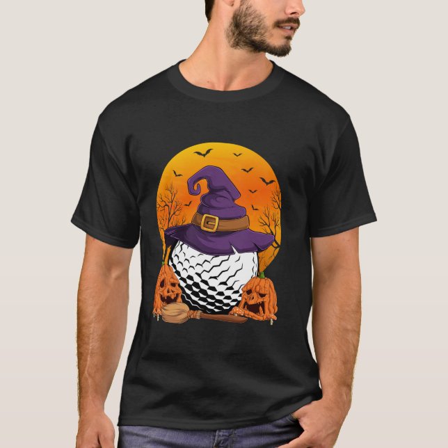 Halloween Golf Player Witch Hat Pumpkin Golf Fläkt T Shirt (Framsida)